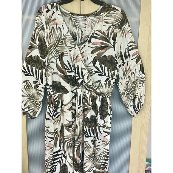 Old Navy Summer Dress Sz XL Short Sleeve Palm Print Midi Beach Party Travel - Picture 1 of 4